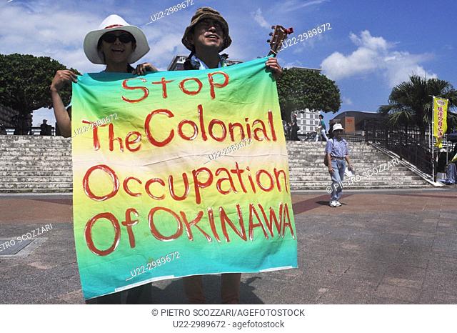 Naha, Okinawa, Japan: protest against the military occupation of Okinawa by the American soldiers