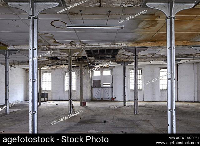 Derelict office interior with steel columns. 55 Great Suffolk Street, London, United Kingdom. Architect: Hawkins Brown Architects LLP, 2019