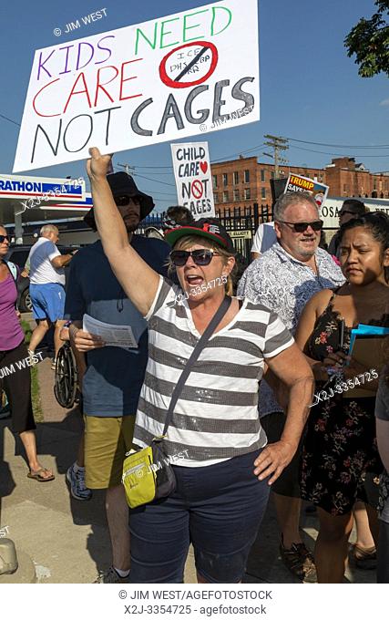 Detroit, Michigan USA - 12 July 2019 - People upset about the separation of immigrant families and the detention of refugees and small children rallied at the...