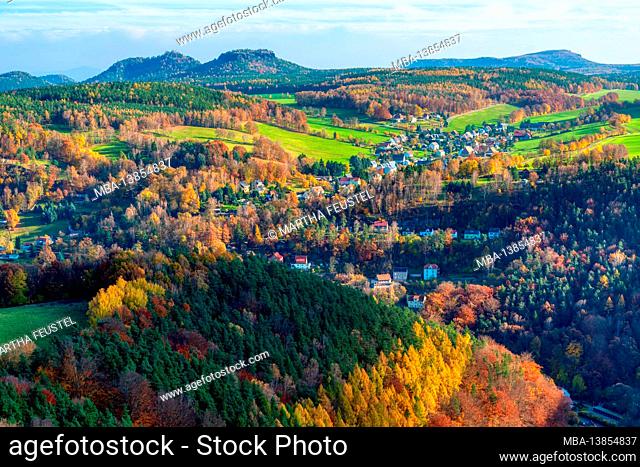View from Koenigstein Fortress in autumn, Saxony, Germany, Europe