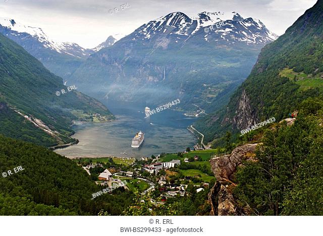 Geirangerfjord and cruise liners, Norway