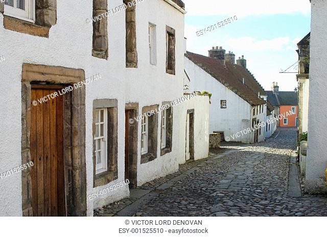 medieval cobbled street in Culross, fife
