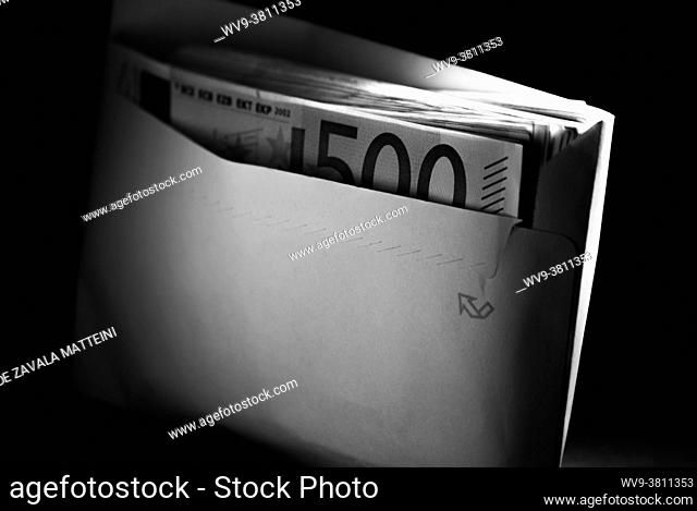 Euro banknotes in envelopes