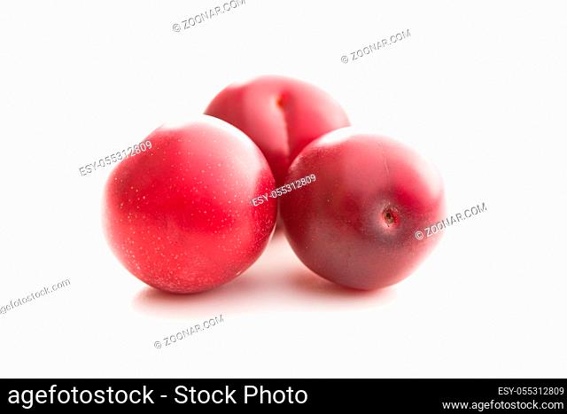 The red cherry plums fruit isolated on white background