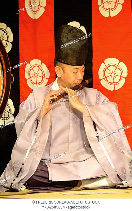 Gagaku (Japanese traditional music and danse) at Gion Kobu Kaburenjo Theater, Kyoto, Japan