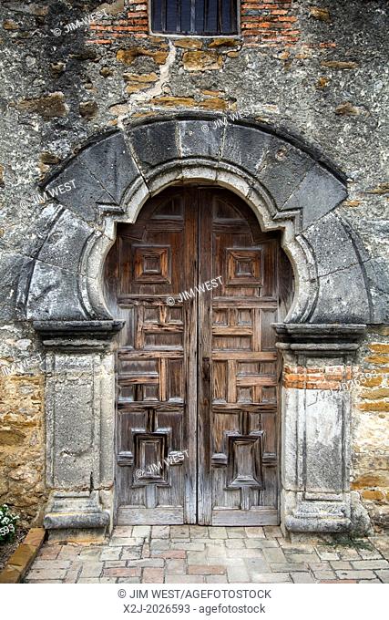 San Antonio, Texas - Mission Espada in San Antonio Missions National Historical Park. It is one of a chain of Franciscan missions established by Spain in the...
