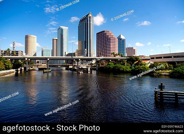 A beautiful clear sunny summer day on the water in the downtown city center of Tampa Bay Florida