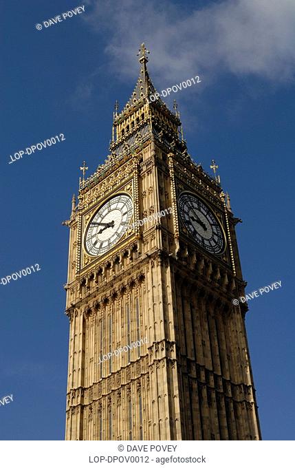 England, London, Big Ben, Big Ben in the morning light. Big Ben is actually the name of the main bell which lies within the clock tower and whose famous chimes...