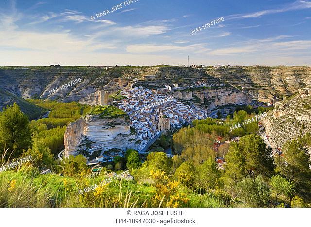 Spain, Europe, Castilla La Mancha, Castile La Mancha, Region, Albacete, Province, Alcala del Jucar, City, architecture, bend, castle, colourful, erosion