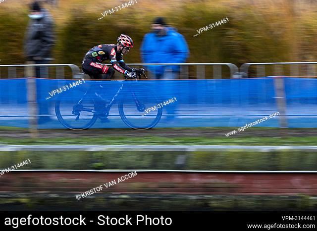 Belgian Eli Iserbyt pictured in action during the men's elite race of the 'Urban Cross Kortrijk' cyclocross cycling event on Saturday 27 November 2021 in...