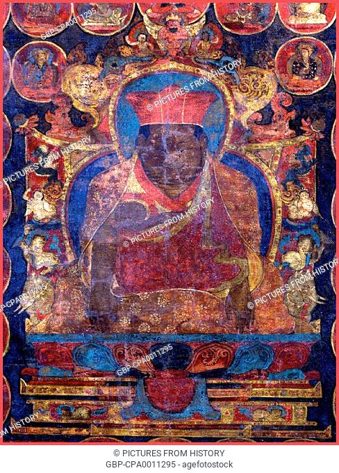 China / Tibet: Phagmo Drupa Dorje Gyalpo (1110-1170), Lama of the Pagdru Kagyu School, thangka, 15th century