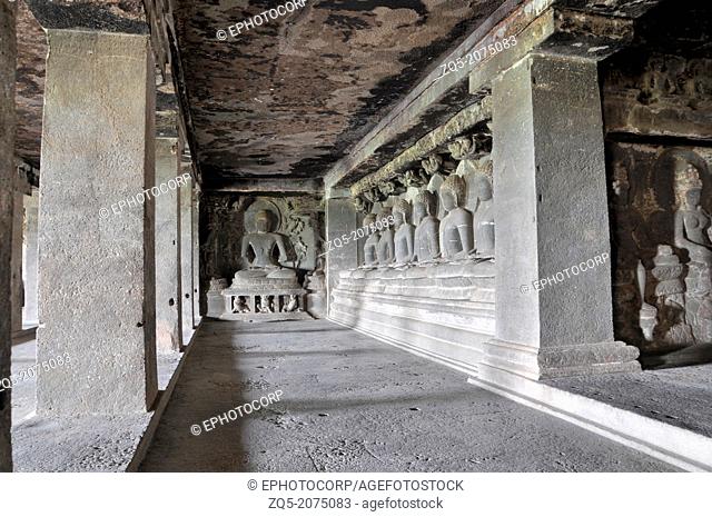 Cave 12 : Seven meditating Buddhas - Second floor. Ellora Caves, Aurangabad, Maharashtra, India
