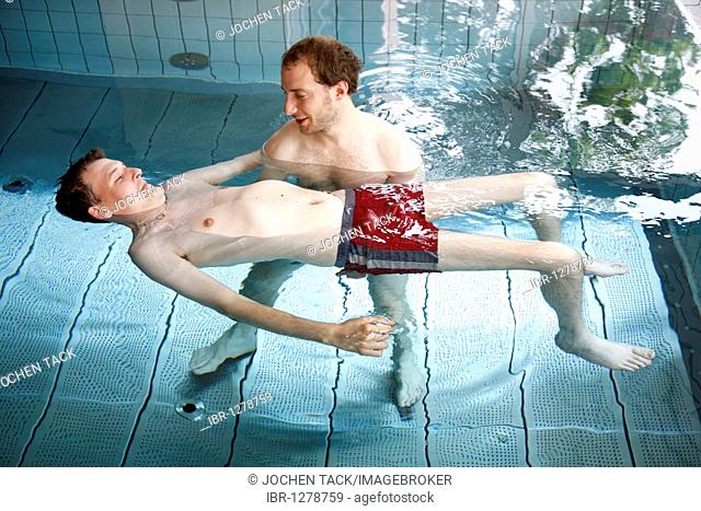 Individual therapy in a heated pool, physical therapy in a neurological rehabilitation centre, Bonn, North Rhine-Westphalia, Germany, Europe