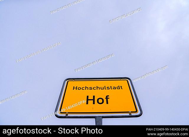 09 April 2021, Bavaria, Hof: Light clouds pass over the town sign of Hof. The city of Hof continues to have the highest Corona infection figures in all of...