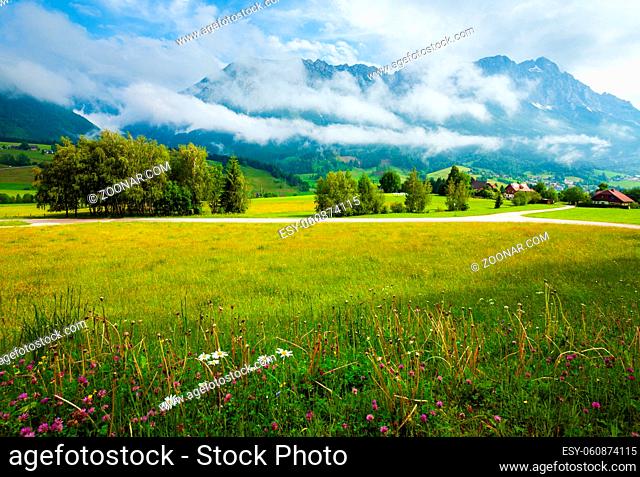 Alps mountain meadow tranquil summer view, Austria