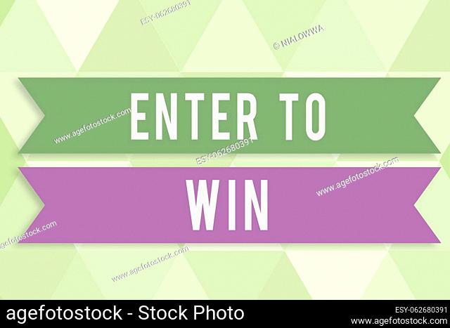 Hand writing sign Enter To Win, Business overview Sweepstakes Trying the luck to earn the big prize Lottery Man With Graphical Hexagon With Copy Space For...