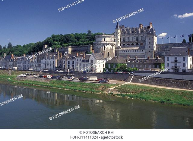 castle, Amboise, France, Loire Valley, Loire Castle Region, Indre-et-Loire, Europe, 15th century Chateau Amboise along the Loire River in the city of Amboise