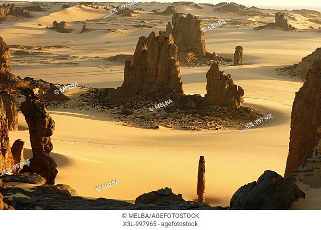 Volcanic rocks in Tahaggart  Tassili Ahaggar  Sahara desert  Algeria