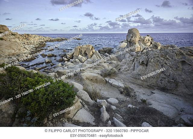 Seascape of a portion of the southern coast of Sardinia with its granite rock formations typical of the area