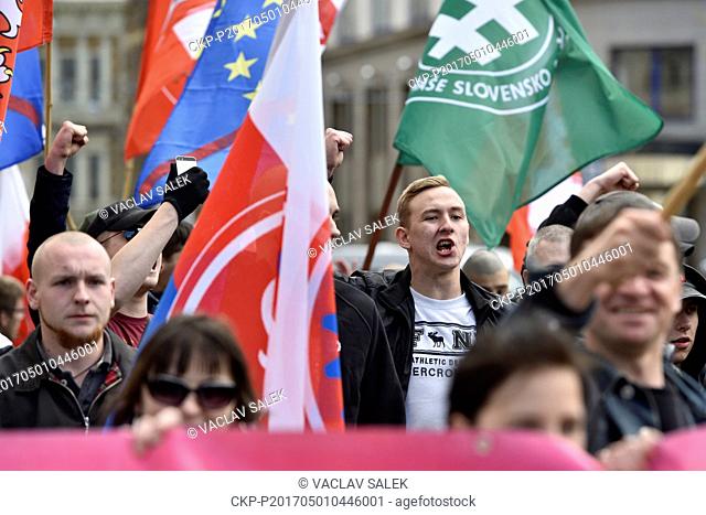 Ultra-right supporters (pictured) clashed with their opponents or anti-fascists during a May Day rally in the centre of Brno, the second largest Czech town