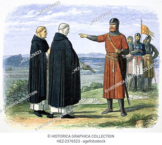 William Wallace rejects the English proposals, 1297 (1864). Wallace (1272-1305) shown rejecting the English proposals caried by two Dominican monks