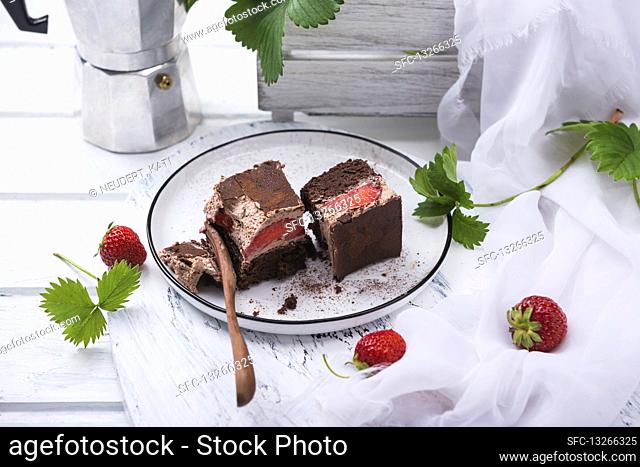 Vegan chocolate and strawberry cake