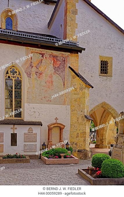 Austria, Salzburg, old market in the Pongau, Zauchenseestrasse, church, Maria birth, wall painting, graves, architecture, building, church, place of interest