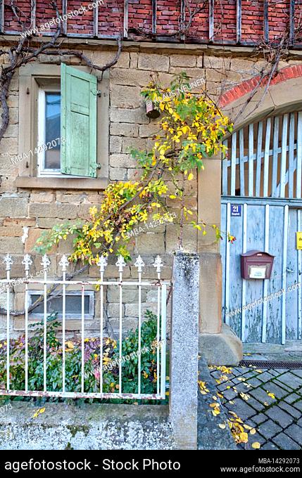 House facade, facade, window, idyll, autumn leaves, winter, Euerbach, Franconia, Germany, Europe