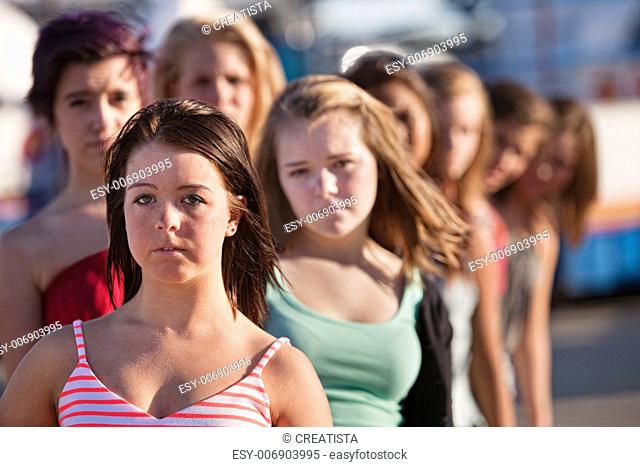 Row of Serious Teen Women