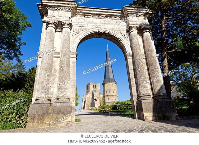 France, Nord, Bergues, tower pointue and tower caree from the 12 century vestige of the Abbey of Saint Winoc destroyed in 1789