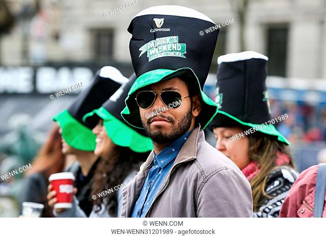 Hundreds of people attend the annual St Patrick's Day celebrations in Trafalgar Square, London Featuring: Atmosphere Where: London