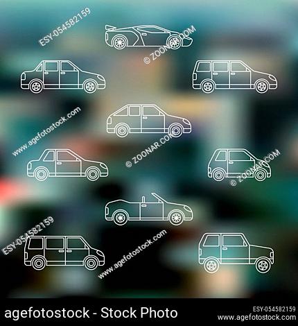 vector white outline various body types of cars classification gray blurred background