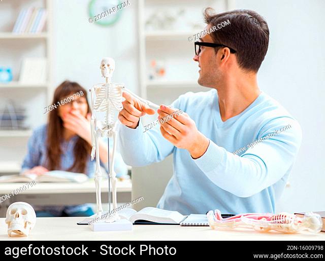 The two medical students studying in classroom
