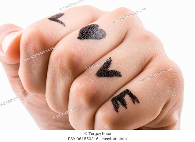 Love with Hearts drawn on hand on a white background