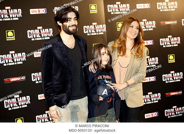Pundit Selvaggia Lucarelli and her boyfriend Lorenzo Biagiarelli at the premiere of the film Captain America: Civil War at the cinema Orfeo