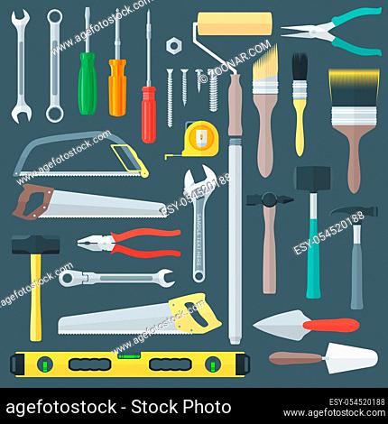 vector colored various flat design house remodel instruments set