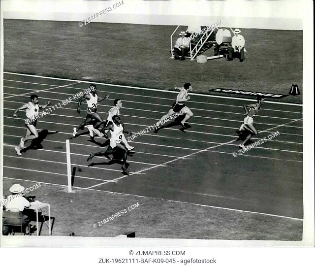Nov. 11, 1962 - Kenya Runner Wins Men's 100 Yards: Phot Shows S.Antao of Kenya winning the Final of the men's 100 yards from T