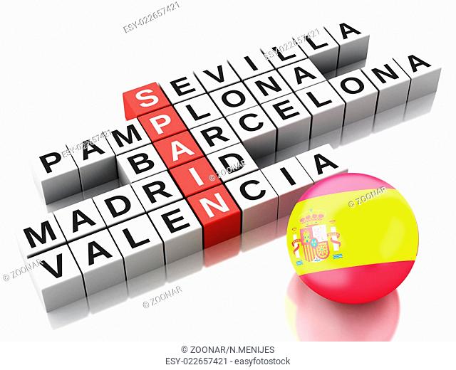 3d Spain country concept. Crossword with letters