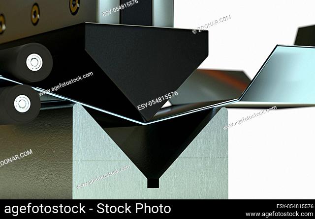 bending metal sheet by sheet bending machine 3d illustration