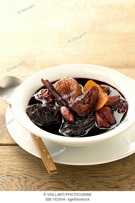 Dried fruit stewed in red wine with cinnamon