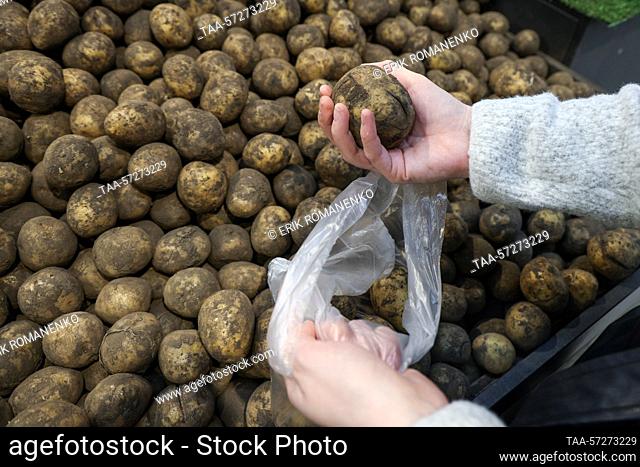 RUSSIA, ROSTOV-ON-DON - FEBRUARY 9, 2023: A customer shops for potatoes at a Magnit supermarket. Erik Romanenko/TASS