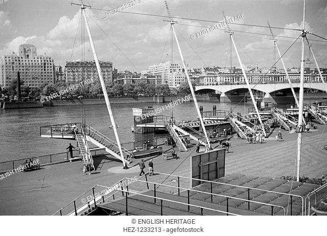 View from the Royal Festival Hall, South Bank, Lambeth, London, c1951-1962. A view looking north-west from the Royal Festival Hall on the South Bank towards...
