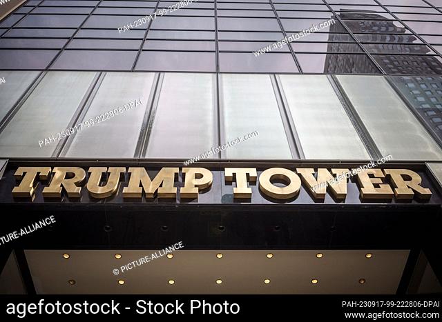 16 September 2023, USA, New York: The Trump Tower on 5th Avenue in Manhattan. Photo: Michael Kappeler/dpa. - New York/New York/USA