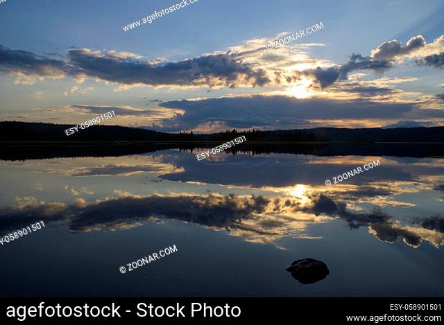 Sunset at lake Raudsjon near Gausdal in Norway