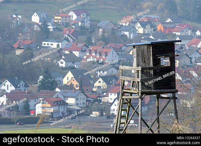 High seat on the outskirts, February, Spessart, Hesse, Germany