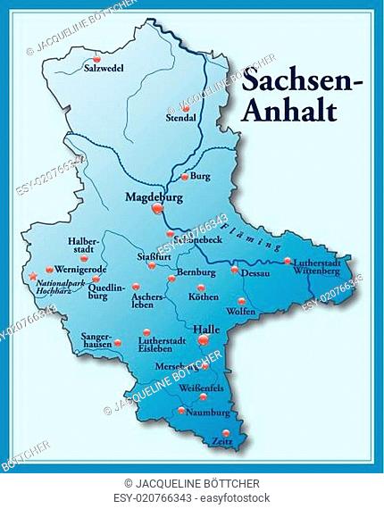 Karte von Sachsen-Anhalt als Übersichtskarte in Blau