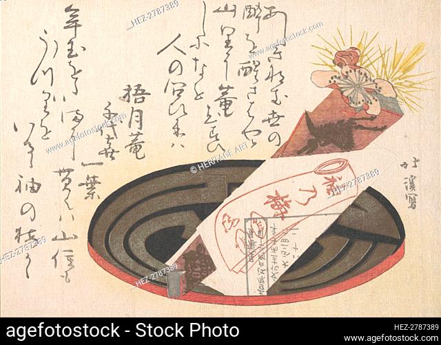 Tray with Noshi Paper (Noshi Indicates a Present), 1816. Creator: Totoya Hokkei