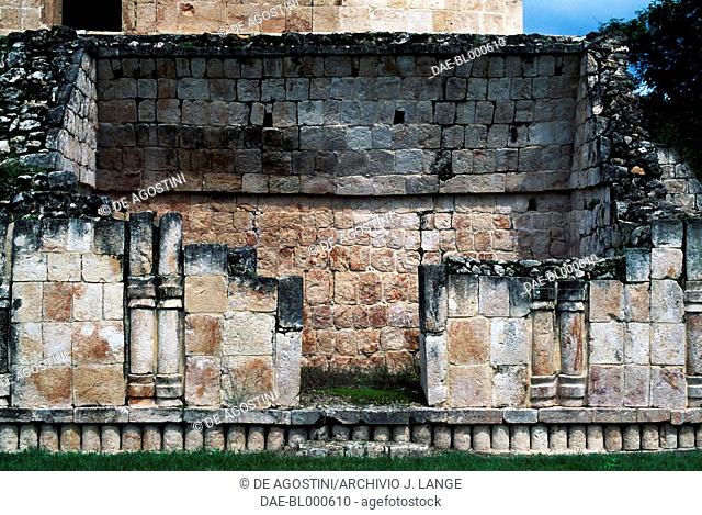 Remains of a gate with columns, detail of the facade of the building known as Teocalli, Pooc style, Kabah, Yucatan, Mexico