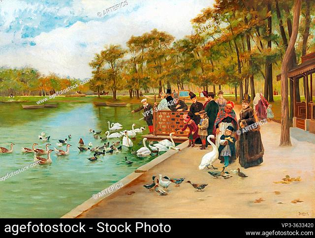Scalbert Jules - by the Large Pond in the Bois De Boulogne in Paris - French School - 19th and Early 20th Century
