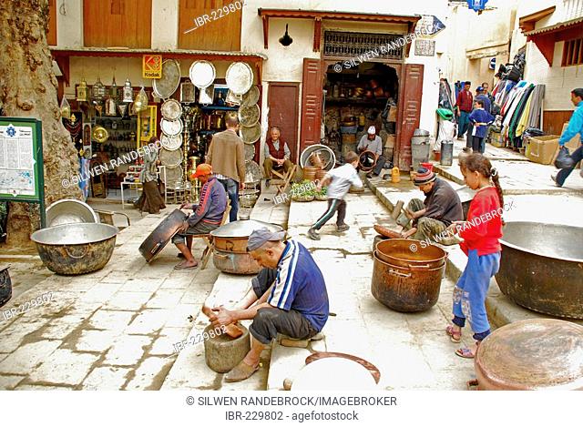 Coppersmiths at Place Seraffin Medina of Fez Morocco